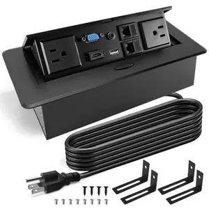 Conference Table Power Hub, Pop Up Outlet with Mounting Bracket | 2 AC Outlets, 4KHDMI, USB, VGA, 3.5MM Audio, 9.8Ft Cable for Office Meeting Desks Conference Table Power Hub, Pop Up Outlet with Mounting Bracket | 2 AC Outlets, 4KHDMI, USB, VGA, 3.5MM Audio, 9.8Ft Cable for Office Meeting Desks