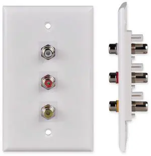 3-Port RCA Wall Plate, Gold Plated Keystone Jacks, Indoor Use, 1-Pack 3-Port RCA Wall Plate, Gold Plated Keystone Jacks, Indoor Use, 1-Pack