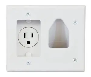 Electronics 45-0021-WH Low Voltage Cable Wall Plate Pass Through with Recessed Power Outlet, Wall-Mounted TVs, Conceals Low Voltage Cord, Single Gang Retrofit Compatible, White Electronics 45-0021-WH Low Voltage Cable Wall Plate Pass Through with Recessed Power Outlet, Wall-Mounted TVs, Conceals Low Voltage Cord, Single Gang Retrofit Compatible, White