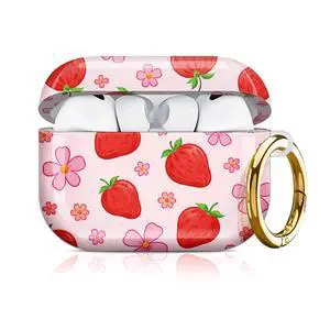 Compatible with AirPod Pro 3 Case 2025,Shockproof Hard Protective Case,Wireless Charging Compatible, Trendy Elegant Design Cover for Women Men(Strawberries Flowers Bows Pink Background) Compatible with AirPod Pro 3 Case 2025,Shockproof Hard Protective Case,Wireless Charging Compatible, Trendy Elegant Design Cover for Women Men(Strawberries Flowers Bows Pink Background)
