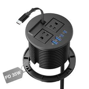 3 1/4" Desk Power Grommet with Retractable Cable 35W 2 USB C, 2 Outlets | Flush Mount Recessed Outlet, 2 USB-C PD 35W, 2 USB-A 18W, for Nightstand, Desktop, Conference Table, Black 3 1/4" Desk Power Grommet with Retractable Cable 35W 2 USB C, 2 Outlets | Flush Mount Recessed Outlet, 2 USB-C PD 35W, 2 USB-A 18W, for Nightstand, Desktop, Conference Table, Black