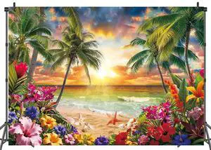 Summer Tropical Hawaiian Beach Sunset Backdrop 8x6ft | Summer Sunset Hawaiian Luau Aloha Photography Background,Beach Palm Leaves Party Decoration,Vinyl Summer Tropical Hawaiian Beach Sunset Backdrop 8x6ft | Summer Sunset Hawaiian Luau Aloha Photography Background,Beach Palm Leaves Party Decoration,Vinyl