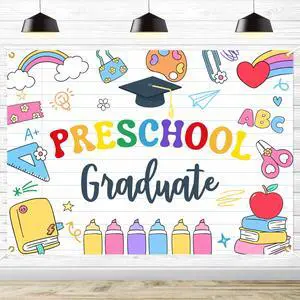 Preschool Graduattion Party Backdrop - Pre-K Kindergarten Graduation Party Decorations Class of 2026 Kid's Graduation Ceremony Photo Prop, 7 * 5Ft Preschool Graduattion Party Backdrop - Pre-K Kindergarten Graduation Party Decorations Class of 2026 Kid's Graduation Ceremony Photo Prop, 7 * 5Ft