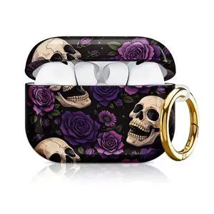 Compatible with AirPod Pro 3 Case 2025,Shockproof Hard Protective Case,Wireless Charging Compatible, Trendy Elegant Design Cover for Women Men(Skull Roses Purple Black) Compatible with AirPod Pro 3 Case 2025,Shockproof Hard Protective Case,Wireless Charging Compatible, Trendy Elegant Design Cover for Women Men(Skull Roses Purple Black)
