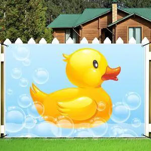 Yellow 6x3.6ft Swimming Duck Banner, Birthday & Baby Shower Decoration, Polyester Fabric, Includes 20ft String Yellow 6x3.6ft Swimming Duck Banner, Birthday & Baby Shower Decoration, Polyester Fabric, Includes 20ft String