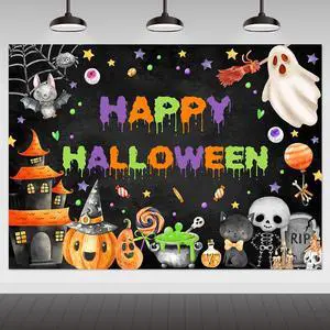Happy Halloween Backdrop Spooky Ghost Party Banner for Kids | 7x5ft, Cotton, Halloween Backdrop, Halloween Birthday Party Decorations, Baby Shower Decorations Happy Halloween Backdrop Spooky Ghost Party Banner for Kids | 7x5ft, Cotton, Halloween Backdrop, Halloween Birthday Party Decorations, Baby Shower Decorations