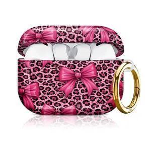 Compatible with AirPod Pro 3 Case 2025,Shockproof Hard Protective Case,Wireless Charging Compatible, Trendy Elegant Design Cover for Women Men(Pink Bows On Leopard Background) Compatible with AirPod Pro 3 Case 2025,Shockproof Hard Protective Case,Wireless Charging Compatible, Trendy Elegant Design Cover for Women Men(Pink Bows On Leopard Background)