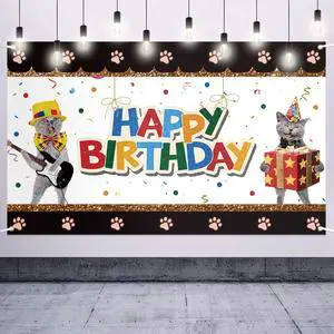Pet Happy Birthday Party Decorations, Pet Cat Theme Large Backdrop Banner - Perfect for Funny Cat Birthday Party Decorations Sign Pet Happy Birthday Party Decorations, Pet Cat Theme Large Backdrop Banner - Perfect for Funny Cat Birthday Party Decorations Sign