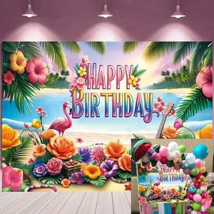 Summer Happy Birthday Backdrop Tropical Hawaiian Beach Aloha Luau Flamingo Flowers Palm Leaves Banner Background Summer Baby Shower Birthday Party Decorations Photo Booth Props (8x6FT) Summer Happy Birthday Backdrop Tropical Hawaiian Beach Aloha Luau Flamingo Flowers Palm Leaves Banner Background Summer Baby Shower Birthday Party Decorations Photo Booth Props (8x6FT)