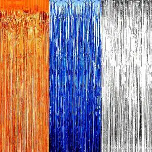 3pcs Blue Orange Silver Tinsel Foil Fringe Curtains Decorations,3.2ft x 8.3ft Curtain School Party Idea Photo Booth Prop Streamer Backdrop for Graduation Baby Shower Wedding Party 3pcs Blue Orange Silver Tinsel Foil Fringe Curtains Decorations,3.2ft x 8.3ft Curtain School Party Idea Photo Booth Prop Streamer Backdrop for Graduation Baby Shower Wedding Party