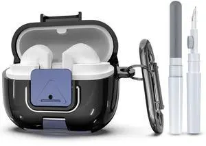 for Samsung Galaxy Buds 3/3 Pro Protective Case with Secure Lock Clip,Phone Stand Design Full Protection Shockproof TPU Case with Carabiner&Clean Kit (Black) for Samsung Galaxy Buds 3/3 Pro Protective Case with Secure Lock Clip,Phone Stand Design Full Protection Shockproof TPU Case with Carabiner&Clean Kit (Black)