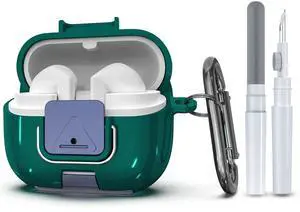for Samsung Galaxy Buds 3/3 FE (2025)/3 Pro Protective Case with Secure Lock Clip,Phone Stand Design Full Protection Shockproof TPU Case with Carabiner&Clean Kit (Pine Green) for Samsung Galaxy Buds 3/3 FE (2025)/3 Pro Protective Case with Secure Lock Clip,Phone Stand Design Full Protection Shockproof TPU Case with Carabiner&Clean Kit (Pine Green)