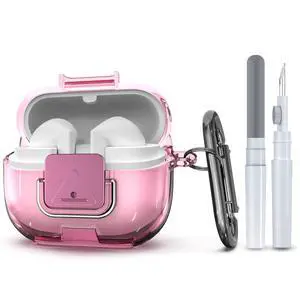 for Samsung Galaxy Buds 3/3 FE (2025)/3 Pro Protective Case with Secure Lock Clip,Phone Stand Design Full Protection Shockproof TPU Case with Carabiner&Clean Kit (Clear Pink) for Samsung Galaxy Buds 3/3 FE (2025)/3 Pro Protective Case with Secure Lock Clip,Phone Stand Design Full Protection Shockproof TPU Case with Carabiner&Clean Kit (Clear Pink)