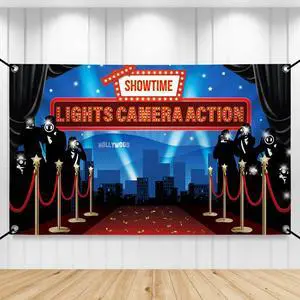 Large Lights Camera Action Backdrop - 72x44 Inch | Lights Camera Action Decorations | Hollywood Theme Party Decorations | Hollywood Backdrop for Oscar Party Decorations Large Lights Camera Action Backdrop - 72x44 Inch | Lights Camera Action Decorations | Hollywood Theme Party Decorations | Hollywood Backdrop for Oscar Party Decorations