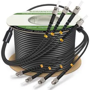 165ft/50m 4 Core Industrial TPU ST to ST Outdoor Armored Fiber Optic Cable | 4 Strands OS2 Single Mode Fiber Patch Cord, 9/125um, OD-5mm, Direct Burial ST-ST 165ft/50m 4 Core Industrial TPU ST to ST Outdoor Armored Fiber Optic Cable | 4 Strands OS2 Single Mode Fiber Patch Cord, 9/125um, OD-5mm, Direct Burial ST-ST