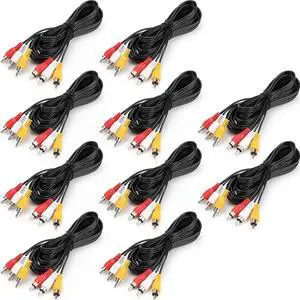3RCA Cable 10Pack 6ft Audio Video Composite 3-Male to 3-Male DVD Cable for TV, VCR, DVD 3RCA Cable 10Pack 6ft Audio Video Composite 3-Male to 3-Male DVD Cable for TV, VCR, DVD