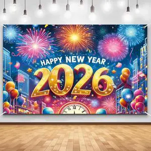 83x59In Happy New Year Banner 2026 Large Backdrop - Muti-Color New Years Decorations 2026 | New Years Eve Party Supplies Banner for Home, Garden, NYE Celebrations & Photoshoot Backdrop Favors 83x59In Happy New Year Banner 2026 Large Backdrop - Muti-Color New Years Decorations 2026 | New Years Eve Party Supplies Banner for Home, Garden, NYE Celebrations & Photoshoot Backdrop Favors