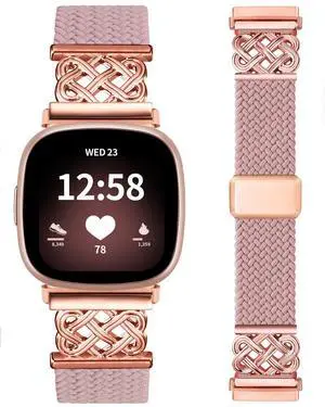 Celtic Heart Knot Braided Band Compatible with Fitbit Versa 4/Versa 3/Sense 2/Sense Bands for Women Men, Elastic Nylon Sport Loop Adjustable Replacement Strap with Upgraded Metal Fastener Celtic Heart Knot Braided Band Compatible with Fitbit Versa 4/Versa 3/Sense 2/Sense Bands for Women Men, Elastic Nylon Sport Loop Adjustable Replacement Strap with Upgraded Metal Fastener