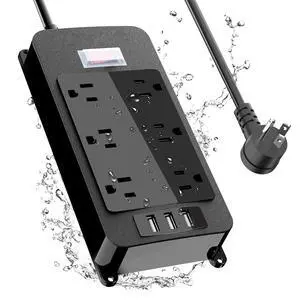Outdoor Power Strip Weatherproof, 4 Wide AC Outlets Heavy Duty Surge Protector with Flat Plug, Waterproof Shockproof Extension Cord with 2 USB c Port and 1 USB a Port, 6 Ft Cord, (Black-6AC-3A) Outdoor Power Strip Weatherproof, 4 Wide AC Outlets Heavy Duty Surge Protector with Flat Plug, Waterproof Shockproof Extension Cord with 2 USB c Port and 1 USB a Port, 6 Ft Cord, (Black-6AC-3A)