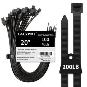 20 inch Black Zip Ties Heavy Duty Outdoor100 PACK, 200 LBS Tensile Strength Large Cable Tie Wraps, Extra Long Wire Ties Plastic UV Resistant Big Strong Zipties 20 inch Black Zip Ties Heavy Duty Outdoor100 PACK, 200 LBS Tensile Strength Large Cable Tie Wraps, Extra Long Wire Ties Plastic UV Resistant Big Strong Zipties