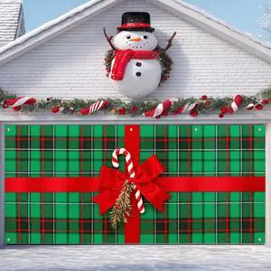 Christmas Bow Garage Door Banner 6x13 ft Plaid Garage Door Wrap With Red Bow and Candy Canes Decorative Christmas Cover Winter Scene Backdrop Christmas Bow Garage Door Banner 6x13 ft Plaid Garage Door Wrap With Red Bow and Candy Canes Decorative Christmas Cover Winter Scene Backdrop