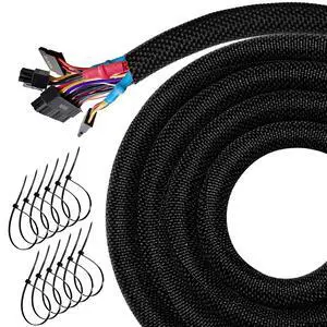10FT Split Cable Management Sleeve Wire Loom Tubing Cord Protector for High-Temperature Automotive Harness Wires and Home Cable Management,Self-Wrapping Braided Cord Covers (1/2 Inch) 10FT Split Cable Management Sleeve Wire Loom Tubing Cord Protector for High-Temperature Automotive Harness Wires and Home Cable Management,Self-Wrapping Braided Cord Covers (1/2 Inch)