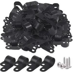 120Pcs 1/2 Inch Black Nylon Screw Mounting R-Type Cable Clip Wire Clamp with 120Pcs Screws for Wire, Cable, Conduit and Cable Conduit Kit (Black) 120Pcs 1/2 Inch Black Nylon Screw Mounting R-Type Cable Clip Wire Clamp with 120Pcs Screws for Wire, Cable, Conduit and Cable Conduit Kit (Black)