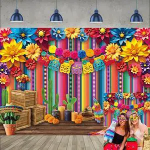 Mexican Fiesta Backdrop Mexico Cinco De Mayo Colorful Striped Paper Flowers Photography Background Fiesta Carnival Birthday Party Decoration Banner Photo Props (8x6FT) Mexican Fiesta Backdrop Mexico Cinco De Mayo Colorful Striped Paper Flowers Photography Background Fiesta Carnival Birthday Party Decoration Banner Photo Props (8x6FT)