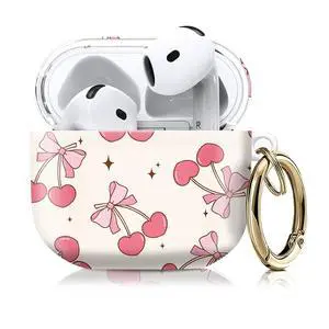 Compatible with AirPod 4th Gen Case with Keychain, Shockproof Protective Cover for Wireless Earbuds - Lightweight & Durable Design for Women Men Girl (Cute Cherry Bows) Compatible with AirPod 4th Gen Case with Keychain, Shockproof Protective Cover for Wireless Earbuds - Lightweight & Durable Design for Women Men Girl (Cute Cherry Bows)
