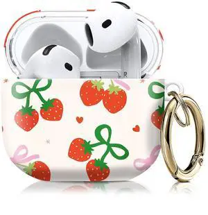 Compatible with AirPod 4th Gen Case with Keychain, Shockproof Protective Cover for Wireless Earbuds - Lightweight & Durable Design for Women Men Girl (Cute Strawberry Bow) Compatible with AirPod 4th Gen Case with Keychain, Shockproof Protective Cover for Wireless Earbuds - Lightweight & Durable Design for Women Men Girl (Cute Strawberry Bow)