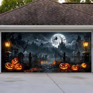 Halloween Garage Door Cover, 7' x 16' Haunted Castle Door Design | Dual-Fastening, HD Printing, Cinematic Visuals, Easy Setup & Removal, Premium Fabric, Wall Banner, Party Backdrop Halloween Garage Door Cover, 7' x 16' Haunted Castle Door Design | Dual-Fastening, HD Printing, Cinematic Visuals, Easy Setup & Removal, Premium Fabric, Wall Banner, Party Backdrop