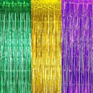 3pcs Green Gold Purple Tinsel Foil Fringe Curtains Decorations,3.2ft x 8.3ft Curtain Mardi Gras Foil Curtains Photo Booth Prop Streamer Backdrop for Purple Green Day Birthday Party 3pcs Green Gold Purple Tinsel Foil Fringe Curtains Decorations,3.2ft x 8.3ft Curtain Mardi Gras Foil Curtains Photo Booth Prop Streamer Backdrop for Purple Green Day Birthday Party