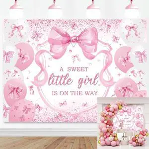 Pink Bow Baby Shower Backdrop for Girls 7x5FT A Sweet Little Girl is On His Way Banner Background Welcome Baby Girl Baby Shower Party Decorations Supplies Photo Props Pink Bow Baby Shower Backdrop for Girls 7x5FT A Sweet Little Girl is On His Way Banner Background Welcome Baby Girl Baby Shower Party Decorations Supplies Photo Props