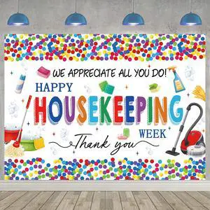 Happy Housekeeping Week Banner Backdrop 8x6FT Thank You Cleaning Staff Background for Housekeeper Appreciation, Environmental Services Week Party Decorations Photo Props Happy Housekeeping Week Banner Backdrop 8x6FT Thank You Cleaning Staff Background for Housekeeper Appreciation, Environmental Services Week Party Decorations Photo Props
