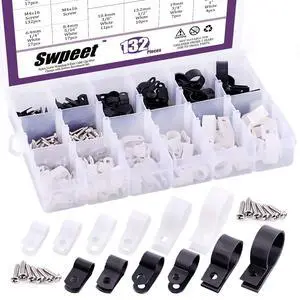 135 Pack 6 Sizes White+Black Nylon Plastic R-Type Cable Clips Clamp Assortment Kit, 3/16" 1/4" 3/8" 1/2" 3/4" 1" Nylon Screw Mounting Cord Fastener Clips with 135Pcs Screws for Wire Management 135 Pack 6 Sizes White+Black Nylon Plastic R-Type Cable Clips Clamp Assortment Kit, 3/16" 1/4" 3/8" 1/2" 3/4" 1" Nylon Screw Mounting Cord Fastener Clips with 135Pcs Screws for Wire Management