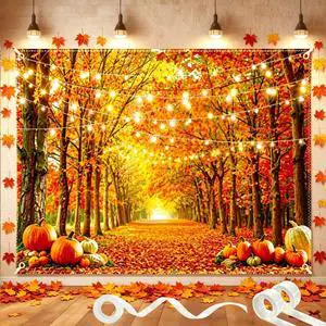 7x5FT Fall Backdrop Autumn Photography Background with 6m Ribbon Thanksgiving Decor with Maple Leaves, Pumpkins & Forest Scenery for Friendsgiving, Newborn Photo, Party 7x5FT Fall Backdrop Autumn Photography Background with 6m Ribbon Thanksgiving Decor with Maple Leaves, Pumpkins & Forest Scenery for Friendsgiving, Newborn Photo, Party