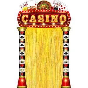 5 Pcs Casino Party Decorations with Gold Foil Curtain Backdrop and String Lights Casino Theme Backdrop Awards Night Decorations for Halloween, New Year, Birthday Vintage Art Events 5 Pcs Casino Party Decorations with Gold Foil Curtain Backdrop and String Lights Casino Theme Backdrop Awards Night Decorations for Halloween, New Year, Birthday Vintage Art Events