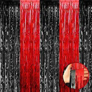 4 Pack Black Red Foil Fringe Curtain Backdrop, 3.28Ft x 9.8Ft Metallic Tinsel Foil Fringe Streamers Curtains for Photo Booth, Wedding, Casino Viva Las Vegas Game Night Birthday Party Decoration 4 Pack Black Red Foil Fringe Curtain Backdrop, 3.28Ft x 9.8Ft Metallic Tinsel Foil Fringe Streamers Curtains for Photo Booth, Wedding, Casino Viva Las Vegas Game Night Birthday Party Decoration