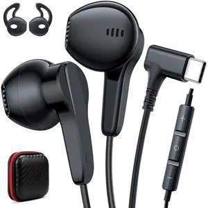 USB C Earbuds Wired C Plug Headphone 90°Right Angle Earphones Black | Cord Headphones with Microphone Volume Control for iPhone 17 16 15 Pro for Google Pixel 10 9 Pro for Samsung S26 Ultra S25 USB C Earbuds Wired C Plug Headphone 90°Right Angle Earphones Black | Cord Headphones with Microphone Volume Control for iPhone 17 16 15 Pro for Google Pixel 10 9 Pro for Samsung S26 Ultra S25