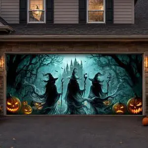 Halloween Garage Door Cover, 7 x 16 Ft 3 Witches Silhouette Double Car Garage Buddy Halloween Decorations, Large Scary Banner Decor with Accessories for Home Wall Yard Patio Party Supplies Outside Halloween Garage Door Cover, 7 x 16 Ft 3 Witches Silhouette Double Car Garage Buddy Halloween Decorations, Large Scary Banner Decor with Accessories for Home Wall Yard Patio Party Supplies Outside