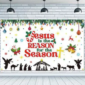 Jesus is The Reason for The Season Backdrop Banner 73 x 43 Inch Large Christmas Holiday Nativity Scenes Birth of Jesus Background Banner Religious Christmas Holy Nativity Party Decorations Jesus is The Reason for The Season Backdrop Banner 73 x 43 Inch Large Christmas Holiday Nativity Scenes Birth of Jesus Background Banner Religious Christmas Holy Nativity Party Decorations