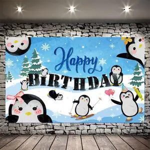 Penguin Happy Birthday Backdrop Penguin Snowflake Theme Birthday Backdrop for Winter Christmas Girl Princess Boy 1st Birthday Party Cake Table Banner Photo Booth Photography Supplies 6X4ft Penguin Happy Birthday Backdrop Penguin Snowflake Theme Birthday Backdrop for Winter Christmas Girl Princess Boy 1st Birthday Party Cake Table Banner Photo Booth Photography Supplies 6X4ft