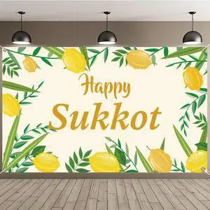 Happy Sukkot Backdrop Banner with 70.8"X43.3", Happy Sukkah Backdrop Banner, Etrog Lulav Jewish Holiday Photography Background for Photo Booth Wedding Birthday Sukkot Party Decorations Happy Sukkot Backdrop Banner with 70.8"X43.3", Happy Sukkah Backdrop Banner, Etrog Lulav Jewish Holiday Photography Background for Photo Booth Wedding Birthday Sukkot Party Decorations