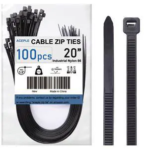 100 Pack Heavy Duty 20 Inch Cable Zip Ties, 200lb Extra Large Self-Locking Plastic Wire Ties for Home, Garden and Garage (Black) 100 Pack Heavy Duty 20 Inch Cable Zip Ties, 200lb Extra Large Self-Locking Plastic Wire Ties for Home, Garden and Garage (Black)