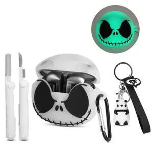 for Samsung Galaxy Buds 3 FE / 3/3 Pro Case, Glow in the Dark | with Cleaner kit & Cute Panda Keychain, Soft Silicone Christmas Skull Cover for Buds Pro 3 Case for Women Men for Samsung Galaxy Buds 3 FE / 3/3 Pro Case, Glow in the Dark | with Cleaner kit & Cute Panda Keychain, Soft Silicone Christmas Skull Cover for Buds Pro 3 Case for Women Men
