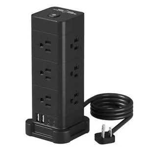 Tower Power Strip with Surge Protection (12 AC, 4 USB, 5ft, Black) | Fast Charging, 1875W Overload Protection, for Home Office Dorm Room Tower Power Strip with Surge Protection (12 AC, 4 USB, 5ft, Black) | Fast Charging, 1875W Overload Protection, for Home Office Dorm Room