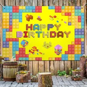 Happy Birthday Lego Theme Birthday Backdrop Banner - 5.9x3.9FT Colorful Building Blocks Party Decorations, Fabric Photo Booth Background Sign for Boys Girls Indoor Outdoor Happy Birthday Lego Theme Birthday Backdrop Banner - 5.9x3.9FT Colorful Building Blocks Party Decorations, Fabric Photo Booth Background Sign for Boys Girls Indoor Outdoor
