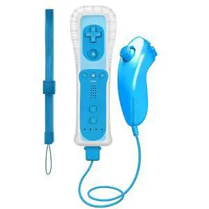 Replacement Remote Control For Wii &Wii U, with Nunchuck and Silicon Case | Blue, Built-in 2 in 1 Motion Plus Replacement Remote Control For Wii &Wii U, with Nunchuck and Silicon Case | Blue, Built-in 2 in 1 Motion Plus