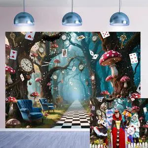 Halloween Enchanted Forest Backdrop Wonderland Tea Party Checkerboard Mushroom Photography Background Kids Birthday Baby Shower Halloween Family Party Banner Decorations 8x6FT Halloween Enchanted Forest Backdrop Wonderland Tea Party Checkerboard Mushroom Photography Background Kids Birthday Baby Shower Halloween Family Party Banner Decorations 8x6FT