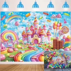 Sweet Candyland Backdrop Rainbow Castle Lollipop Ice Cream Candy Photography Background Girl Princess Kids Birthday Banner Baby Shower Cake Table Decorations 7x5FT Sweet Candyland Backdrop Rainbow Castle Lollipop Ice Cream Candy Photography Background Girl Princess Kids Birthday Banner Baby Shower Cake Table Decorations 7x5FT